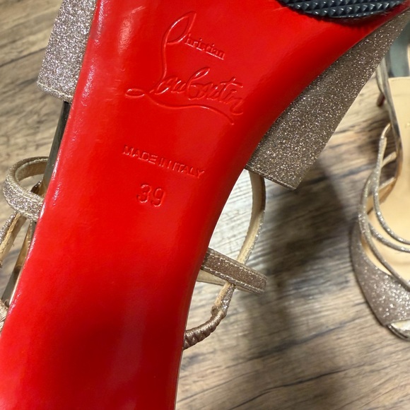 Christian Louboutin Champagne Glitter Strappy Peep-Toe Heels - Picture 3 of 7